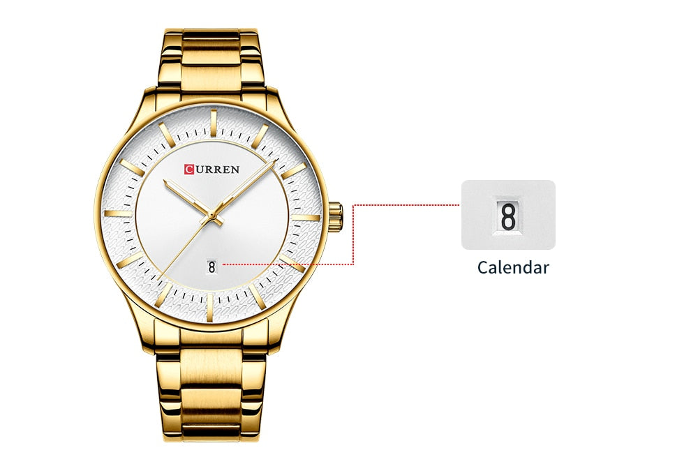 YSYH Luxury Gold Quartz Watches Men Stainless Steel Strap Wristwatch Auto Date Clock Male Classic Watch