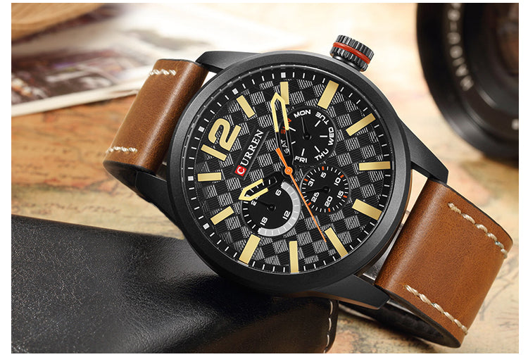 Luxury Brand YSYH Analog Sports Watch Leather Strap Quartz Men Wristwatch