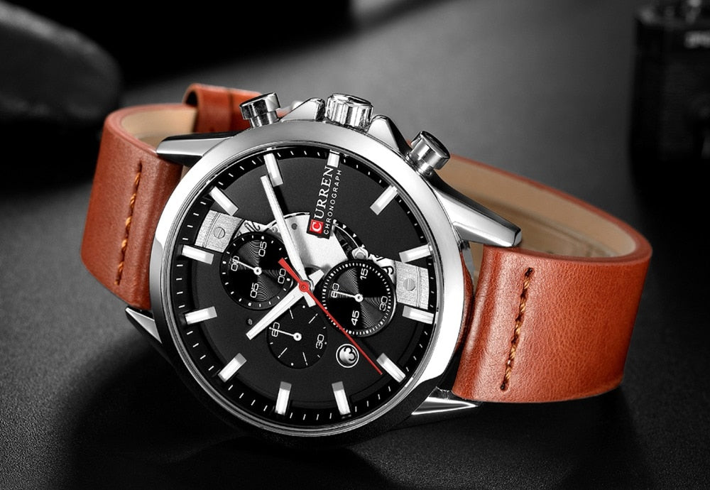 YSYH Luxury Chronograph Sports Men's Watch Casual Calendar Wristwatch with Leather Strap Male Clock