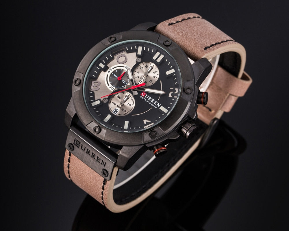 YSYH Men Watch Casual Chronograph Quartz Wristwatch Leather Strap Date Male Clock
