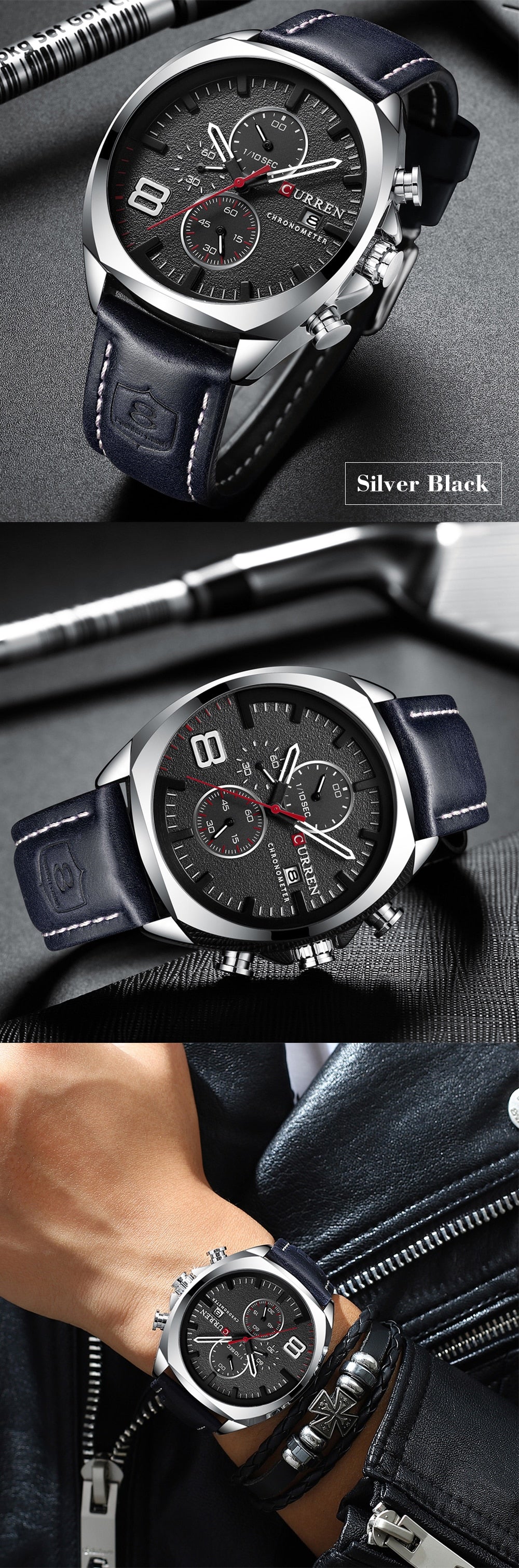 YSYH Chronograph Men's Watches Luxury Leather Quartz Watch Men Military Sport Wrist Watch