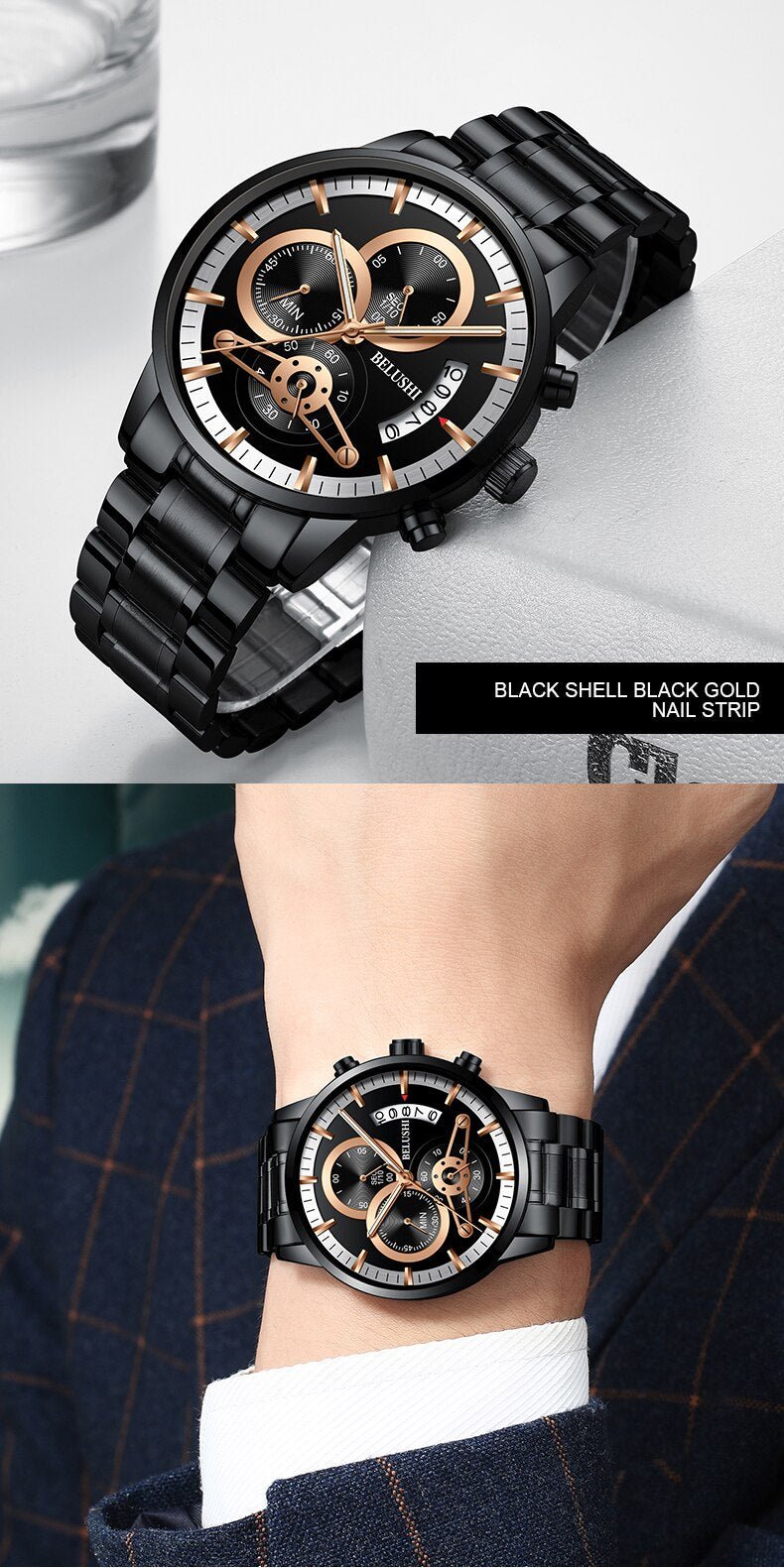 YSYH quartz watch men's gold business watch countdown calendar reloj hombre