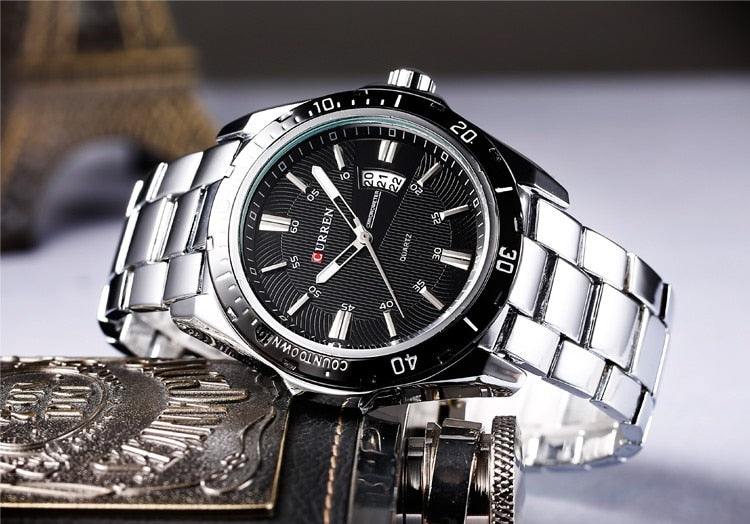 YSYH Men's Watches Luxury Fashion Business Quartz Wristwatch Full Steel Band Date Waterproof