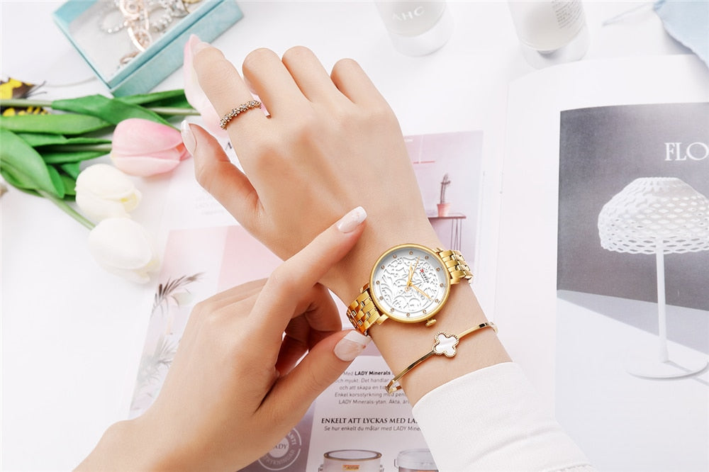 YSYH Women Watches Pink Leather Wristwatch with Rhinestone Ladies Clock Fashion Luxury Quartz Watch Relogio Feminino