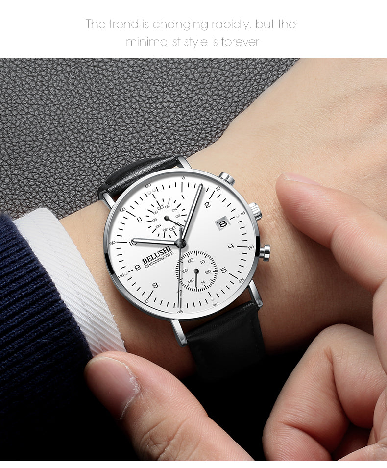 YSYH Man Watches Waterproof Sport Wrist Watch Clock Male Leather Strap Chronograph Men Gift Minimalist Watch