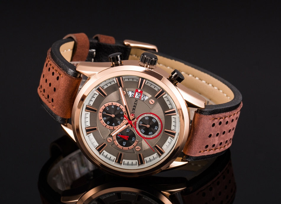 YSYH Brand Luxury Casual Military Quartz Sports Wristwatch Genuine Leather Strap Male Clock Chronograph Date Men Watches