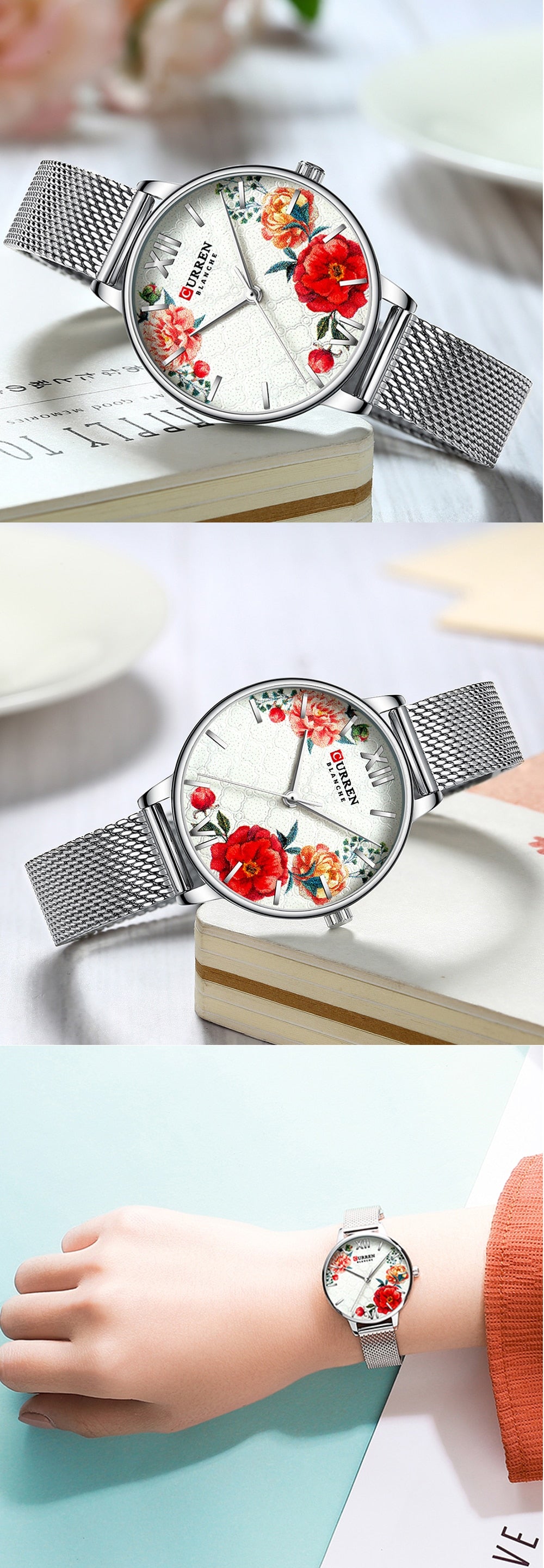 YSYH Beautiful Flower Design Watches Women Fashion Casual Leather Wristwatch Ladies Watch Female Clock Women's Quartz Watch
