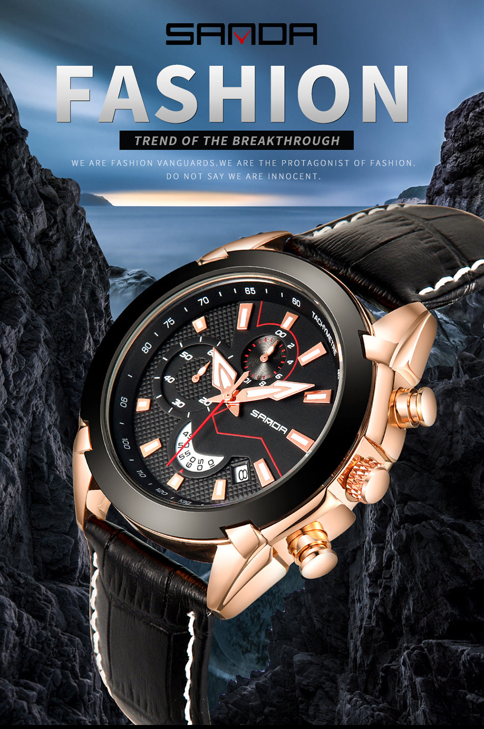 SANDA Men's Sport Watches Chronograph Leather Strap Quartz Army Military Wristwatches Top Brand Luxury Watch Men Clock New