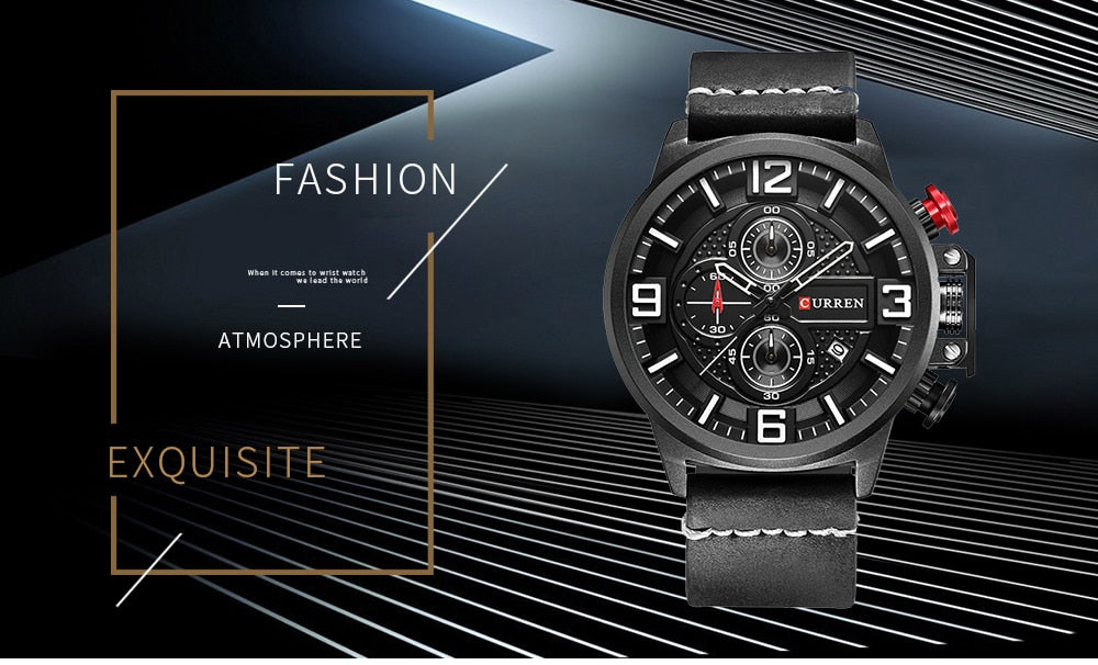 YSYH Sports Watches Chronograph Military Quartz Date Men's Wristwatch Leather Strap Male Clock