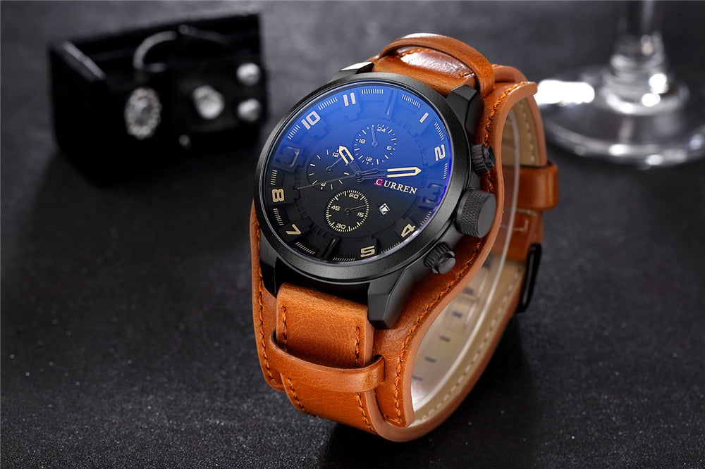 YSYH Casual Quartz Analog Military Sports Wristwatch Leather Strap Male Clock