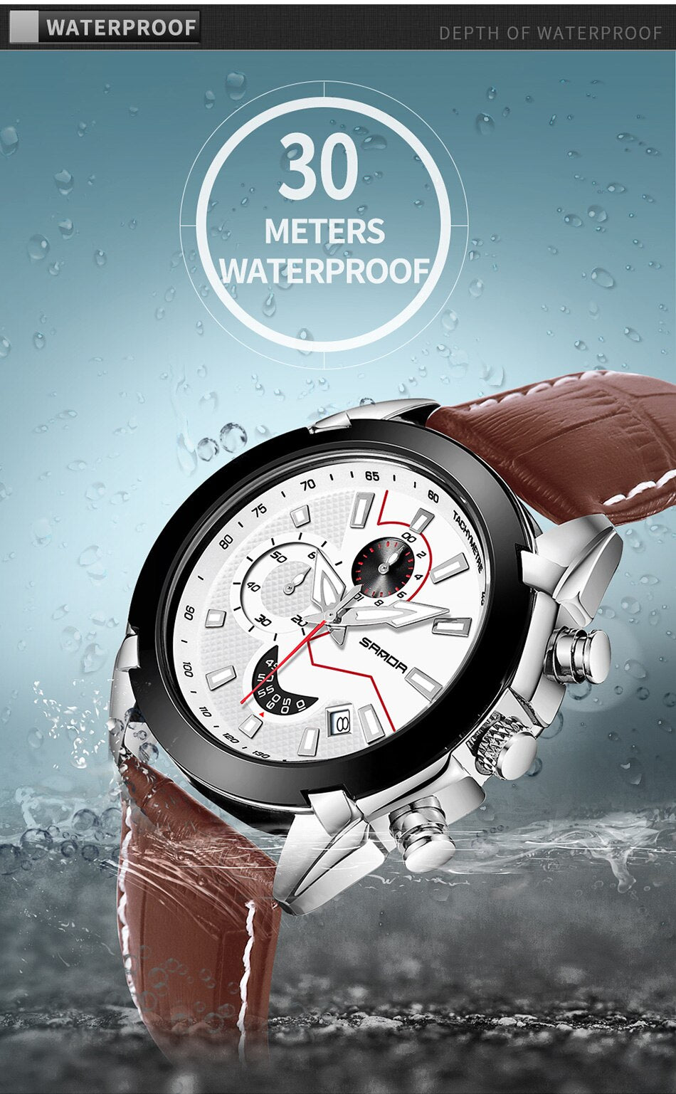 SANDA Men's Sport Watches Chronograph Leather Strap Quartz Army Military Wristwatches Top Brand Luxury Watch Men Clock New