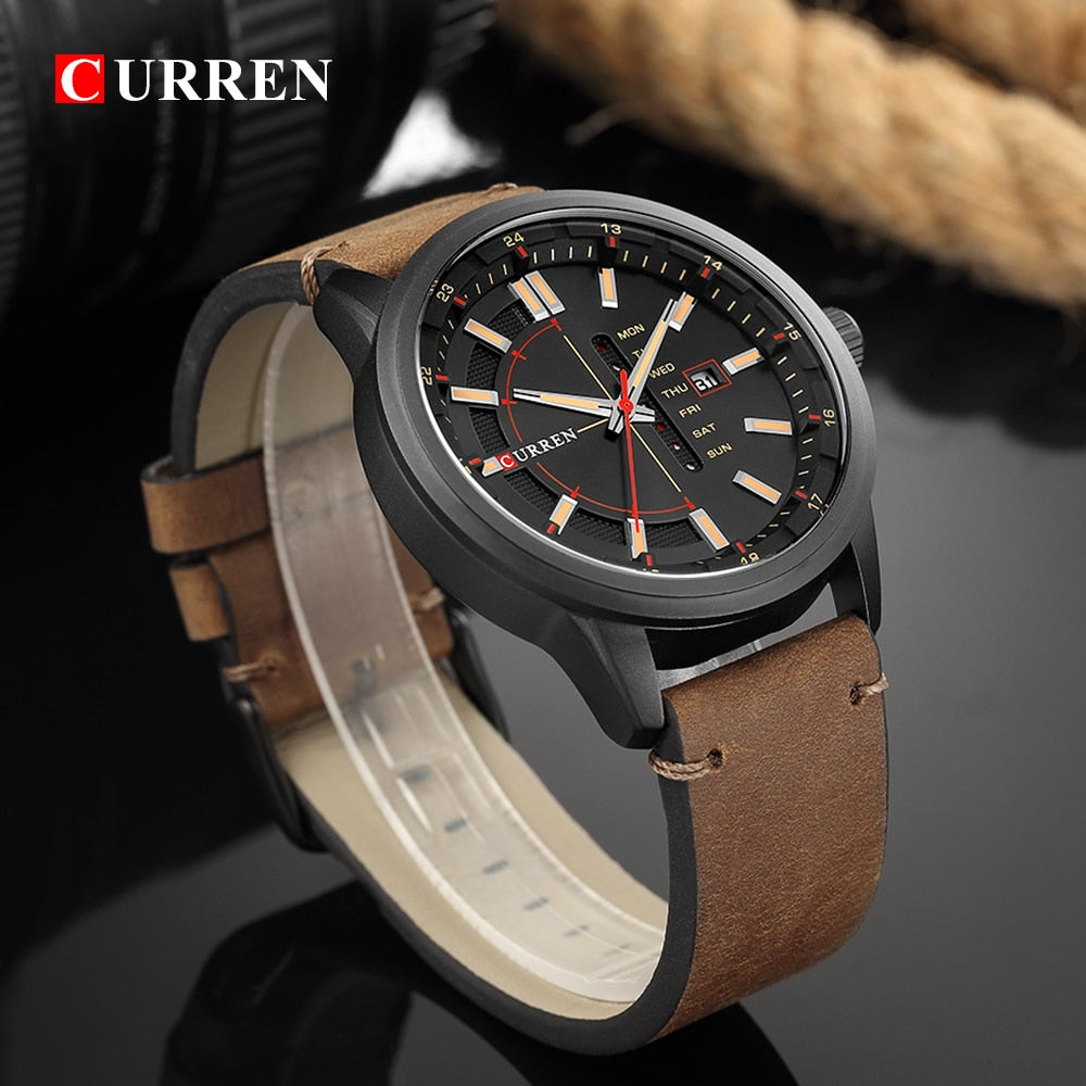 YSYH Leather Strap Watches Men Display Calendar Quartz Wrist Watch