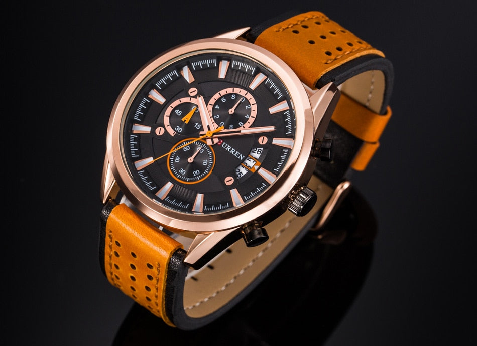YSYH Brand Luxury Casual Military Quartz Sports Wristwatch Genuine Leather Strap Male Clock Chronograph Date Men Watches