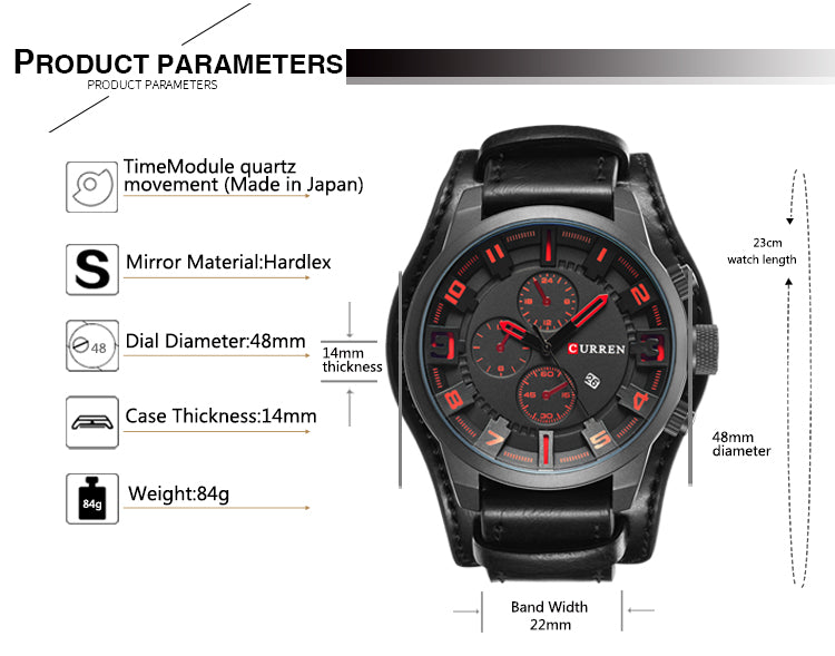YSYH Watch Men Military Quartz Watch Luxury Leather Sports Wristwatch