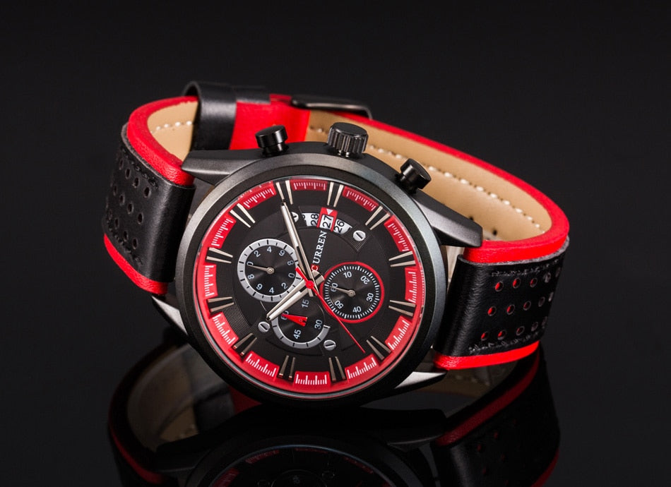 YSYH Brand Luxury Casual Military Quartz Sports Wristwatch Genuine Leather Strap Male Clock Chronograph Date Men Watches