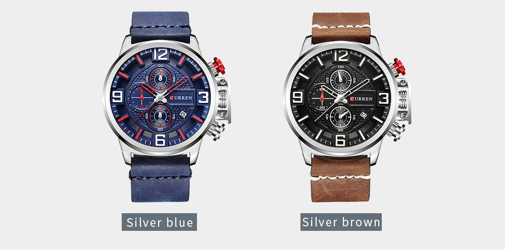 YSYH Sports Watches Chronograph Military Quartz Date Men's Wristwatch Leather Strap Male Clock