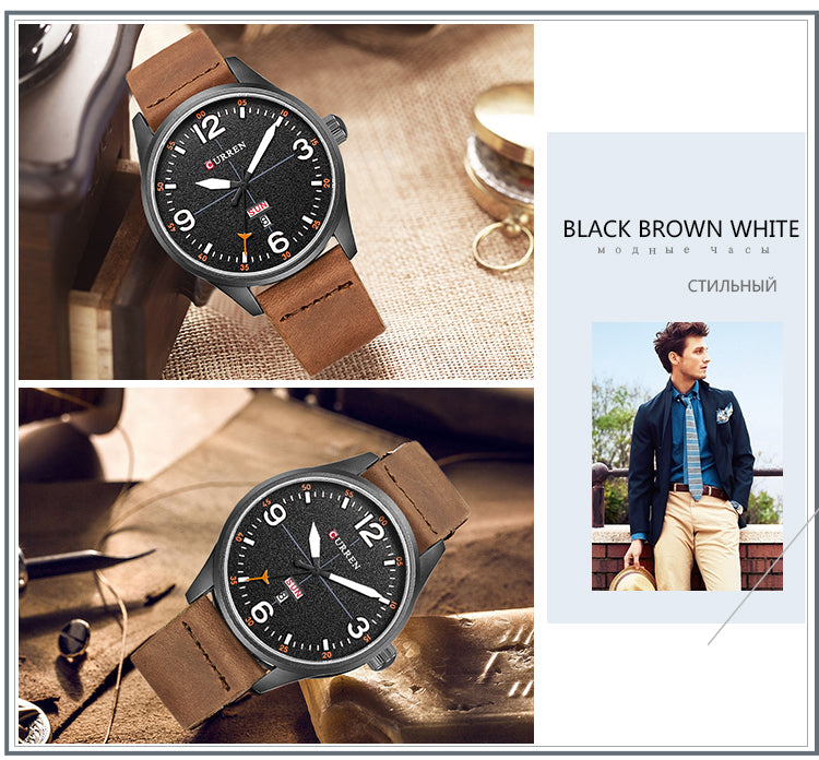 YSYH Simple style Calendar Casual Men Watches Leather Strap Male Clock Quartz Week Display Wrist Watch