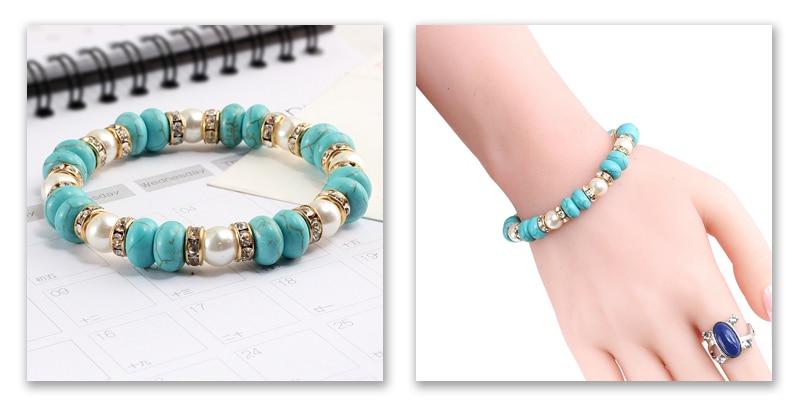 Vintage Boho Blue Turquoises Beads Strand Bracelet-Bracelet-Rossny