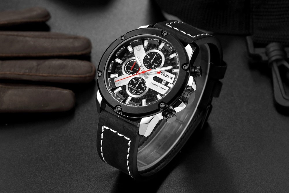 YSYH Luxury Men Multifunction Watch Leather Quartz Wistwatches With Gifts For Men