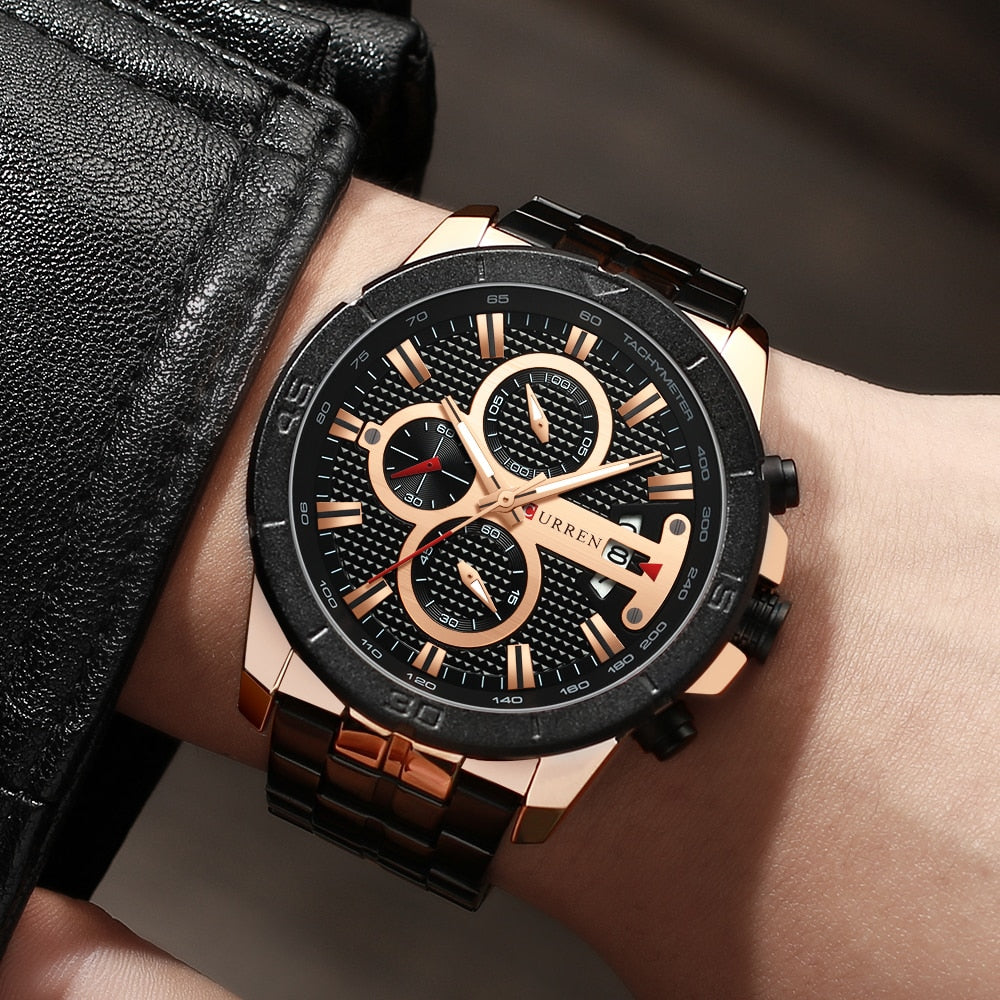 YSYH Watches Mens Luxury Brand Chronograph Sport Watch for Men Wristwatch with Stainless Steel Band Casual Clock