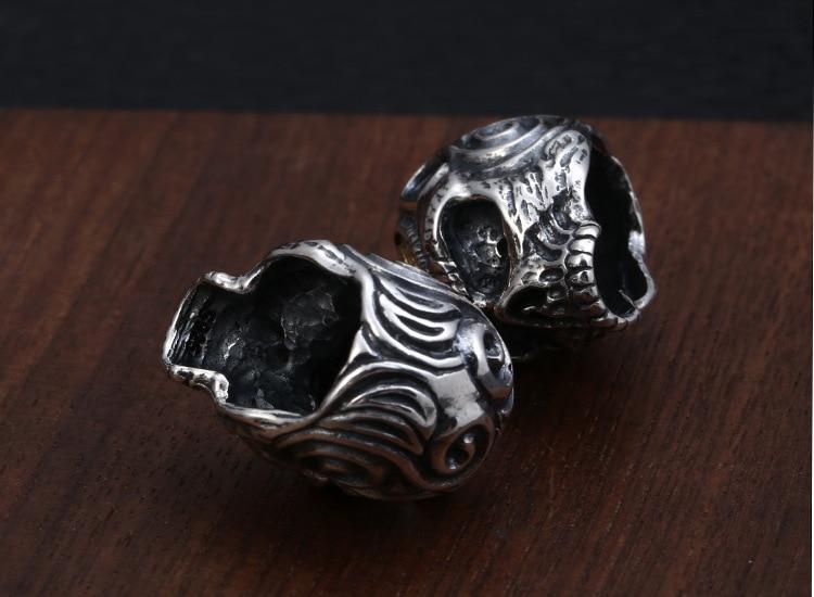 Real 925 Silver Skull Pendant 925 Sterling Skeleton Bead Pendant PUNK Jewelry Hiphop Pendant-Necklace Pendant-Rossny