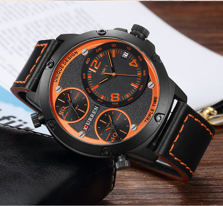 YSYH Casual Wristwatch Military Quartz Men's Watch Multiple Time Zone Leather Strap Male Clock