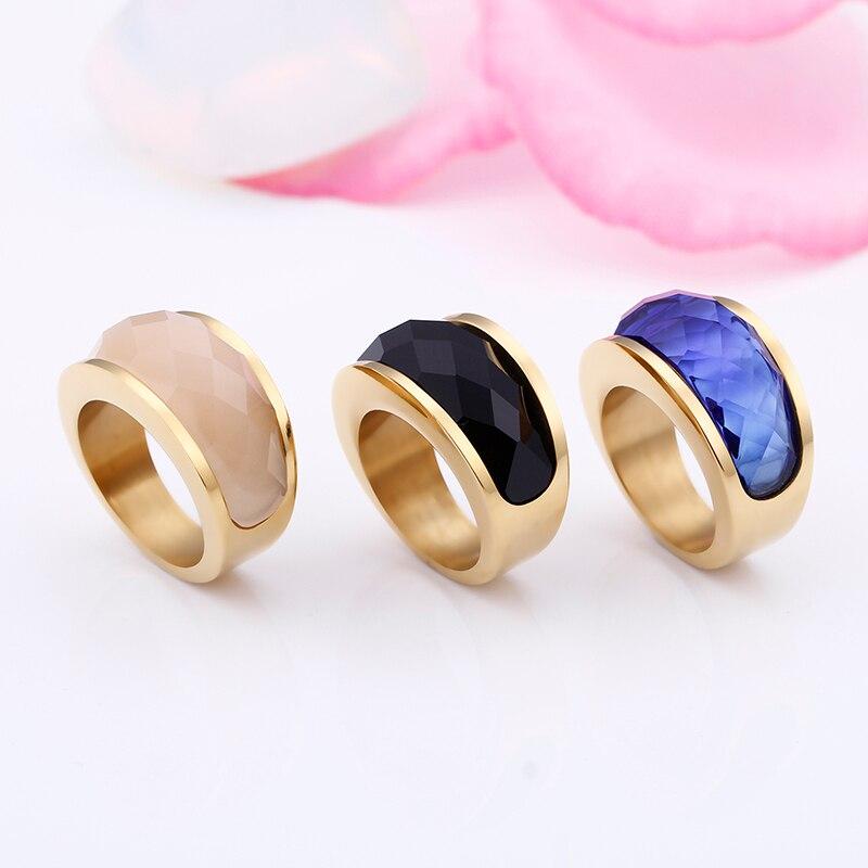 Rossny Wedding Crystal Party All Rings Gold/Silver Stainless Steel Colorful Stone Charm-Rossny