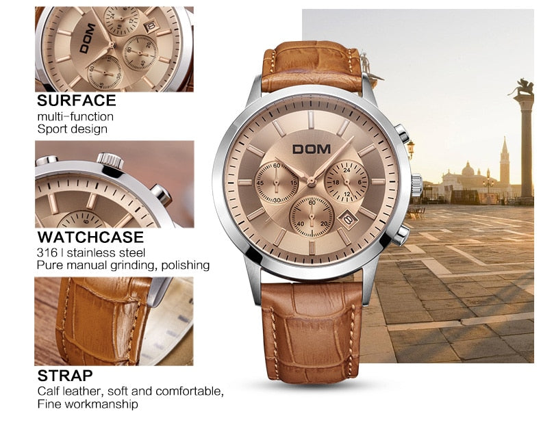 YSYH boutique men's multi-pointer waterproof sports watch Countdown Calendar display Sapphire Crystal Quartz Watch Men