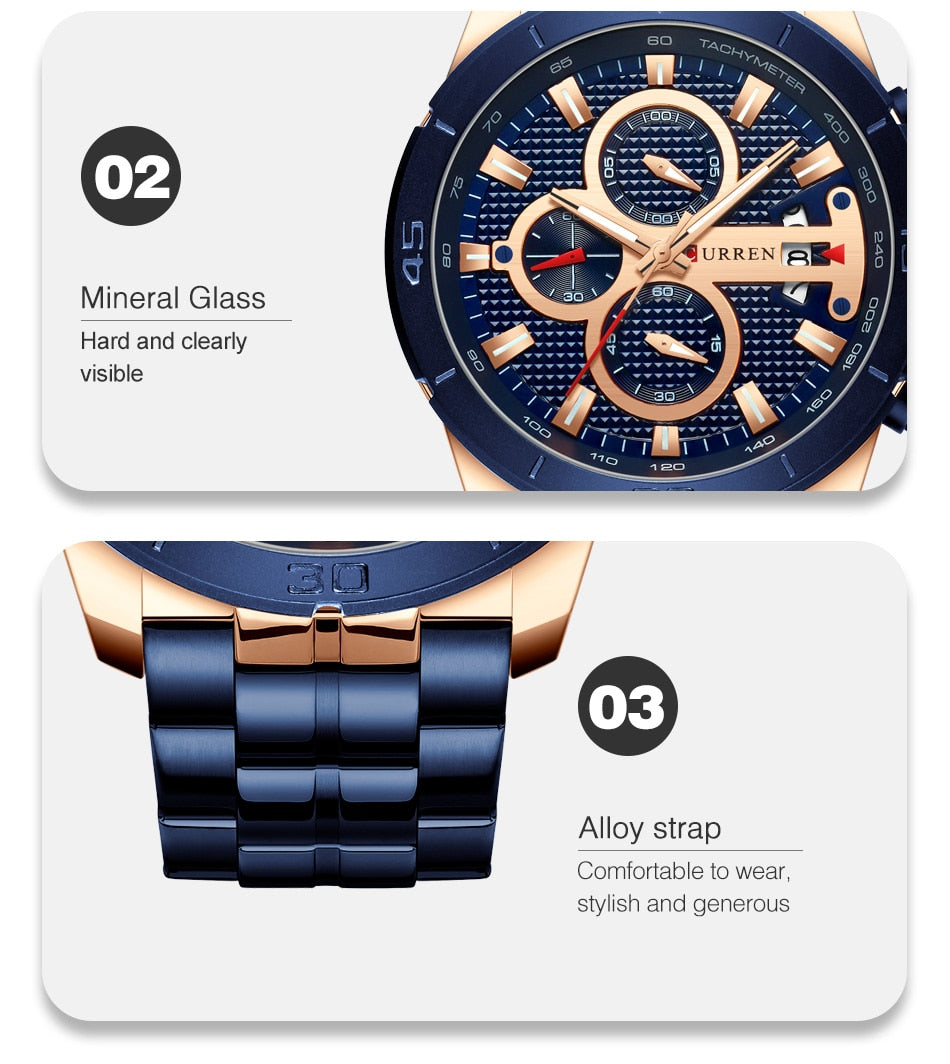YSYH Watches Mens Luxury Brand Chronograph Sport Watch for Men Wristwatch with Stainless Steel Band Casual Clock