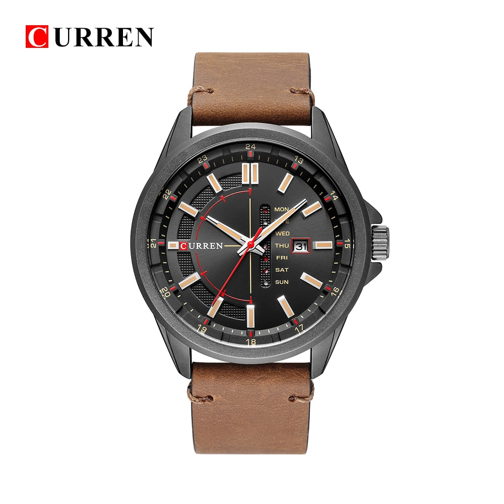 YSYH Leather Strap Watches Men Display Calendar Quartz Wrist Watch