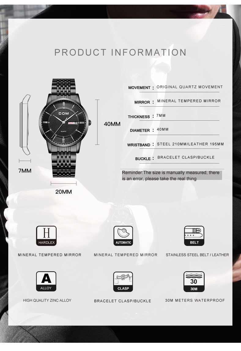 YSYH Men's Watches Ultra-thin Business Casual Leather Wrist Watch Calendar Display Waterproof Multi-function Quartz Clock