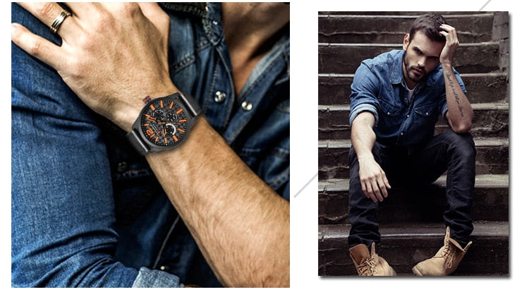 Luxury Brand YSYH Analog Sports Watch Leather Strap Quartz Men Wristwatch