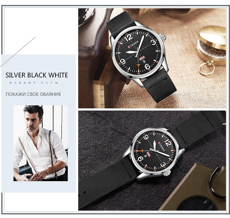 YSYH Simple style Calendar Casual Men Watches Leather Strap Male Clock Quartz Week Display Wrist Watch