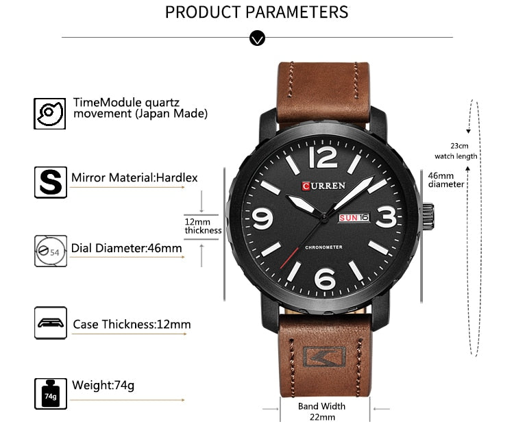 YSYH Men's Watch Leather Strap Quartz Wristwatch