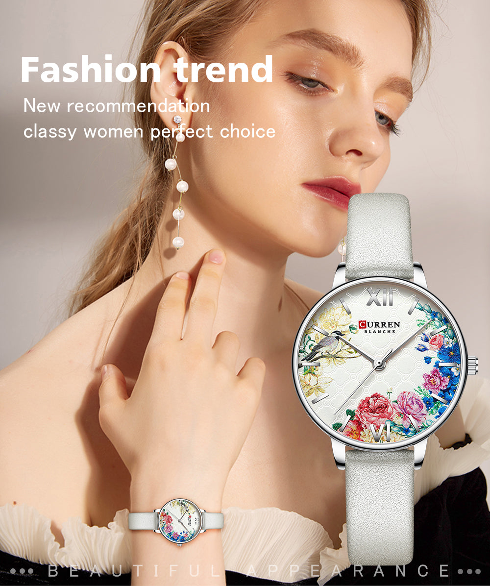 YSYH White Leather Watch for Women Watches Fashion Flower Quartz Wristwatch Female Clock Reloj Mujer Charms Ladies Gift