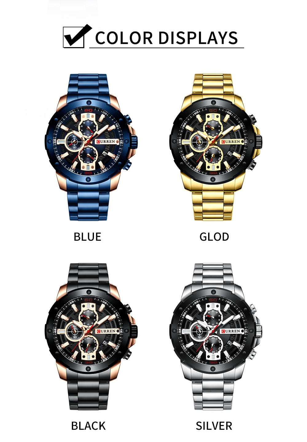 YSYH Watches Men Stainless Steel Band Quartz Wristwatch Military Chronograph Clock Male Sporty Watch Waterproof 8336