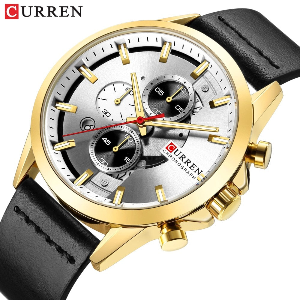 YSYH Luxury Chronograph Sports Men's Watch Casual Calendar Wristwatch with Leather Strap Male Clock