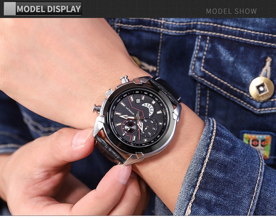 SANDA Men's Sport Watches Chronograph Leather Strap Quartz Army Military Wristwatches Top Brand Luxury Watch Men Clock New