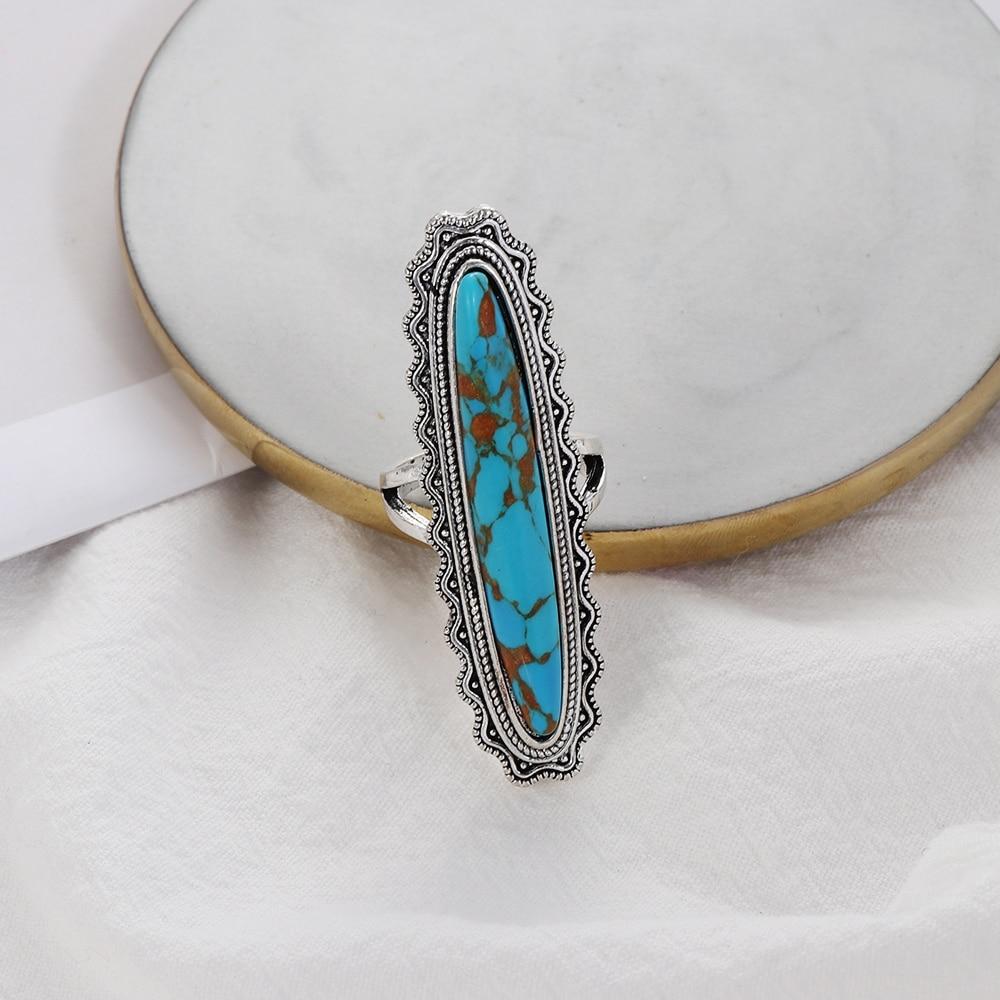 Big Blue Oval Shape Copper Mens Retro Ethnic Ring Jewelry-Rings-Rossny