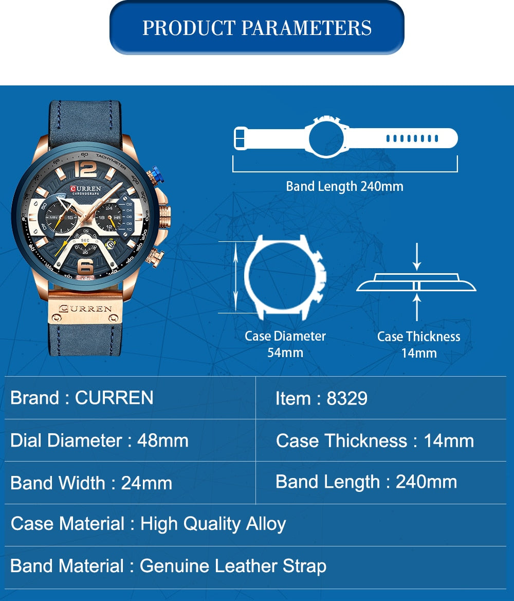 YSYH Luxury Leather SportsWatch Men Chronograph Quartz Man Clock