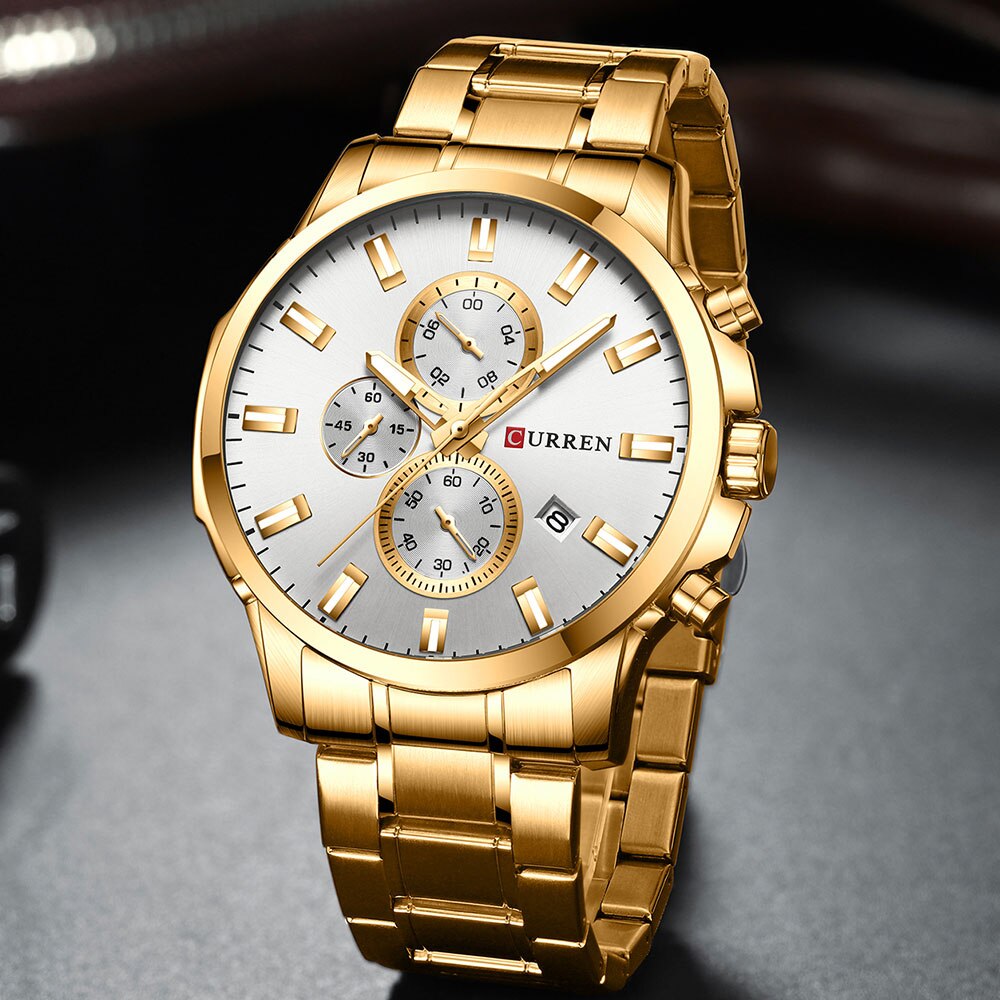 YSYH Fashion Watches Men Coffee Clock Men Quartz Wristwatch Stainless Steel Band Chronograph Watch Male