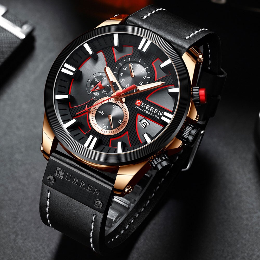 Men Watch Wrist YSYH Luxury Leather Quartz Clock Chronograph Wristwatch