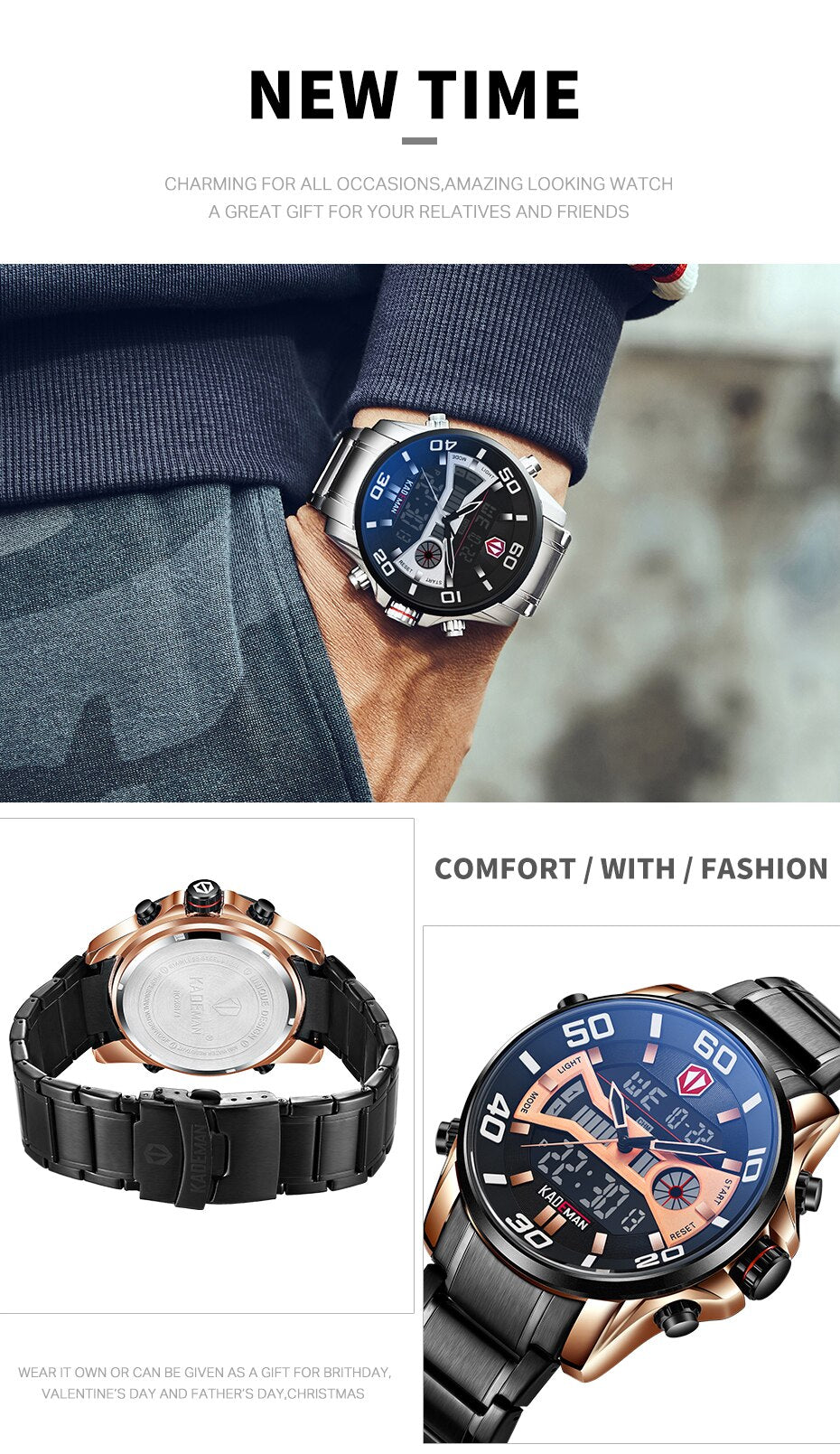 YSYH Men Army Sport Watches Male Military Stainless Quartz Clock Top Brand Mens LED Analog Digital Watch Relogio Masculino