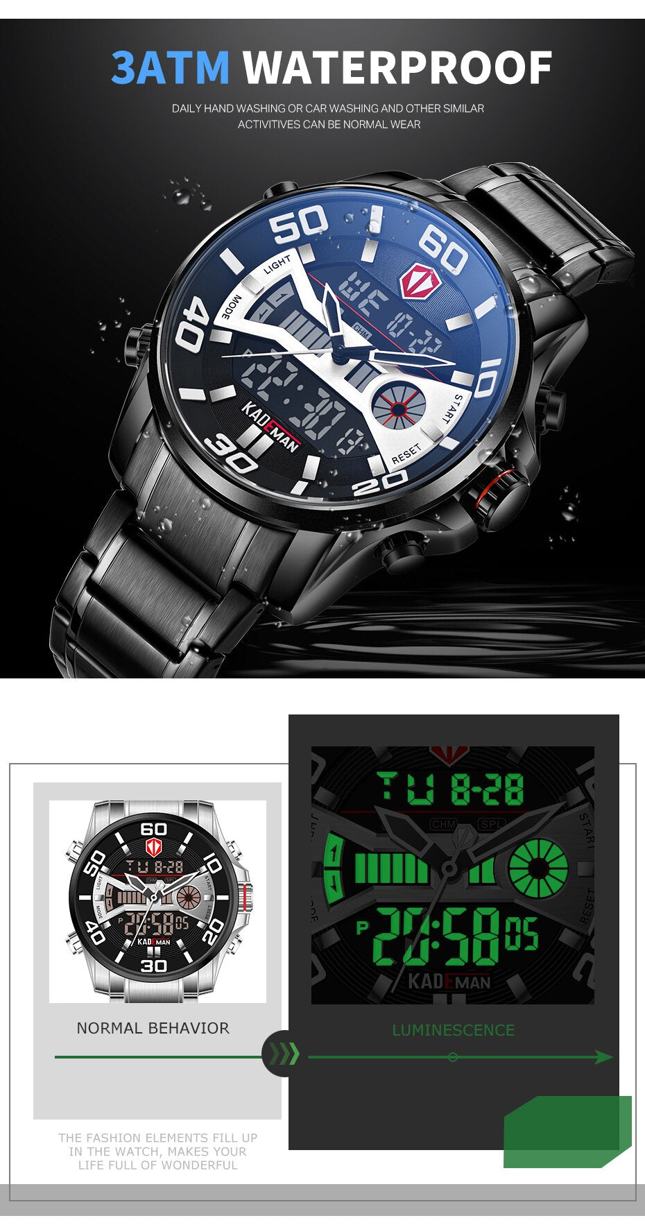 YSYH Men Army Sport Watches Male Military Stainless Quartz Clock Top Brand Mens LED Analog Digital Watch Relogio Masculino