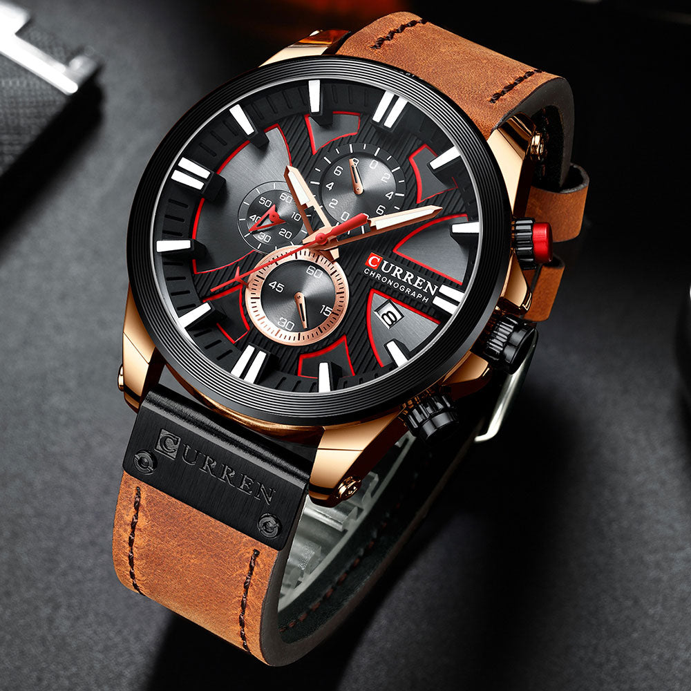 Men Watch Wrist YSYH Luxury Leather Quartz Clock Chronograph Wristwatch