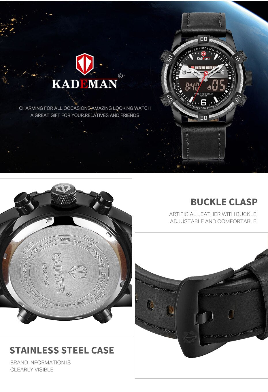 Luxury Male Watch with Alarm Clock Luminous Dial Digital Quartz Top Brand Man Watches New Dual Display Men's Watch