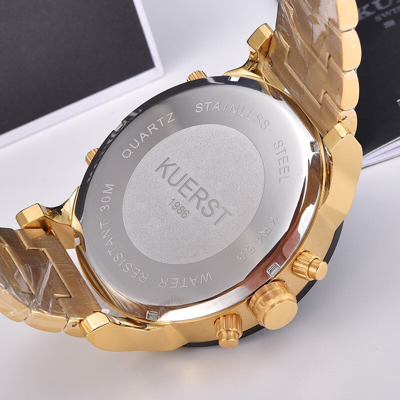 YSYH Men's Gold Watch Luxury Brand Waterproof Sport Quartz Clock Four Time Zone Display Big Dial Wrist Watch Men New