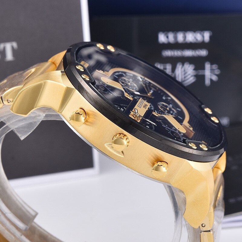 YSYH Men's Gold Watch Luxury Brand Waterproof Sport Quartz Clock Four Time Zone Display Big Dial Wrist Watch Men New