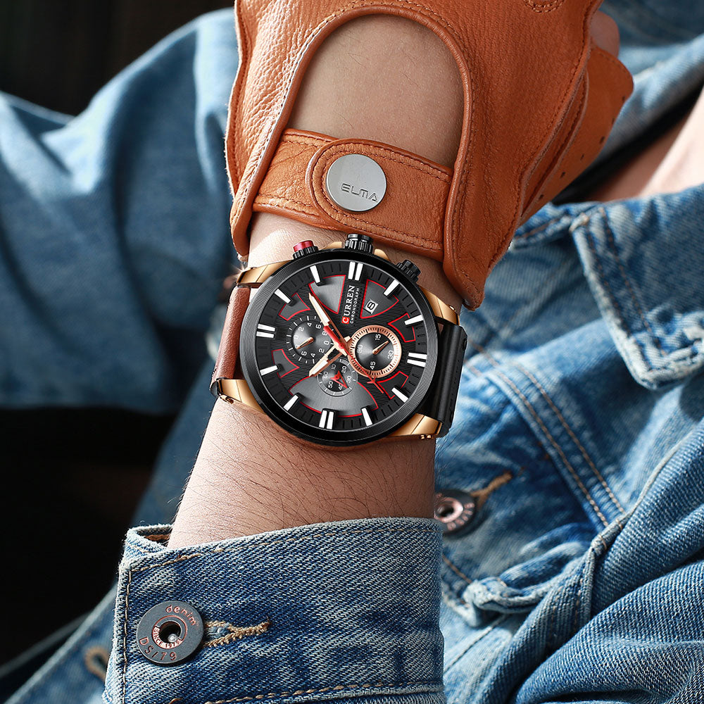 Men Watch Wrist YSYH Luxury Leather Quartz Clock Chronograph Wristwatch