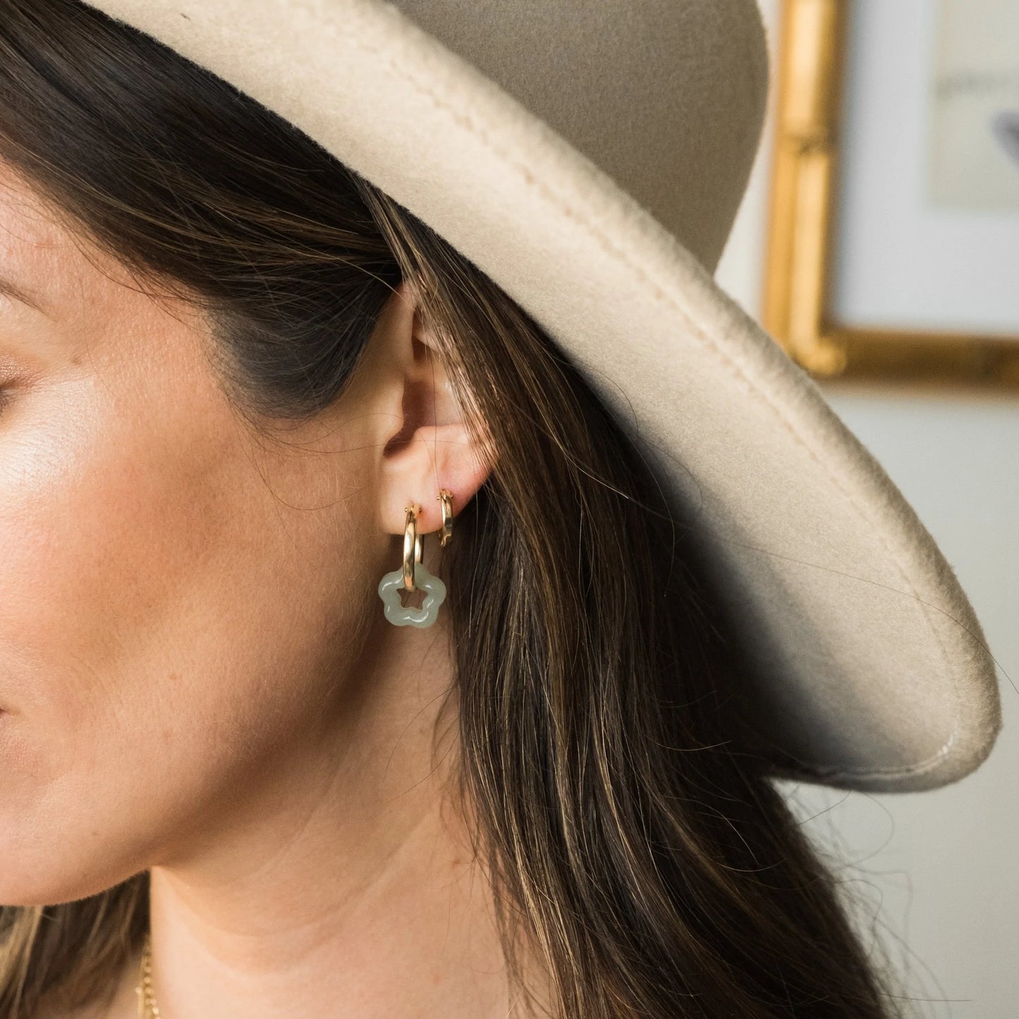 Jade Flower Hoop Earrings